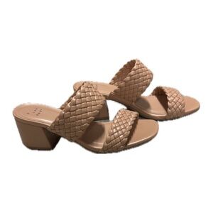 Elegant Tan Woven Heeled Sandals Size 6